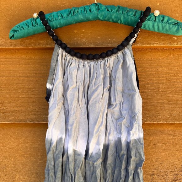 Tie-Dye Blue & Black Rayon Sleeveless Girls Sundress Medium M 7/8 Beaded Halter - Picture 6 of 7